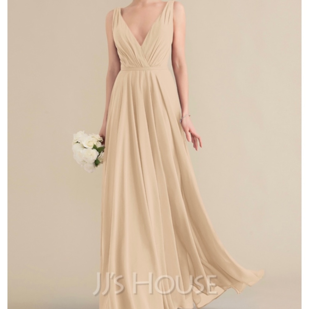 A-Line V-neck Floor-Length Chiffon Bridesmaid Dress With Ruffle
